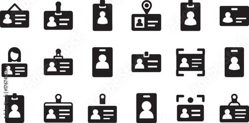 Collection of diverse identification badge icons for access security and personal identification purposes