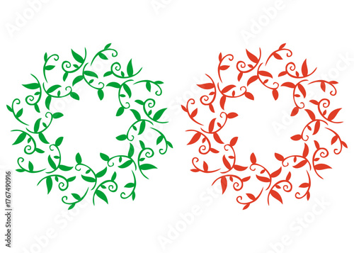 Logo con silueta de hojas con filigrana caligráfica. Corona circular con florituras para tarjetas y felicitaciones del Día de Acción de Gracias