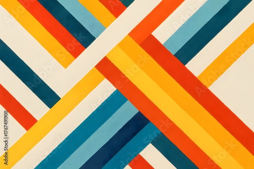 Vibrant Abstract Art with Geometric Patterns: Diagonal Lines and Bold Hues in Modern Minimalistic Style for Stunning Wall Art Decor