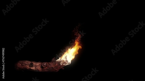 Camp Fire animation on black Background - pieces of wood burning - Camping Setting fire