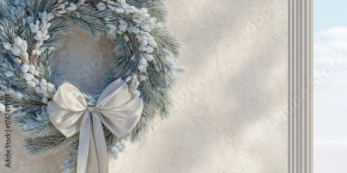 Ultra realistic pine needle wreath with bow for winter decor and holiday celebrations