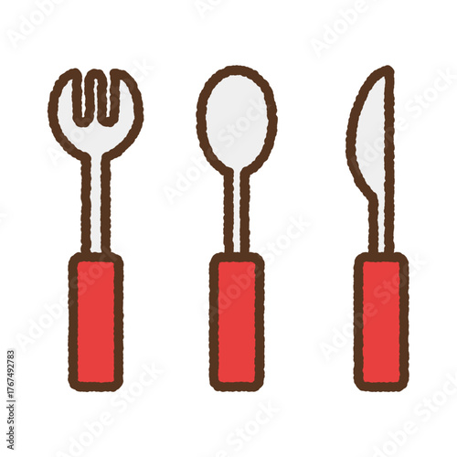 手書き風のシンプルアイコンイラスト　フォーク　スプーン　ナイフ
