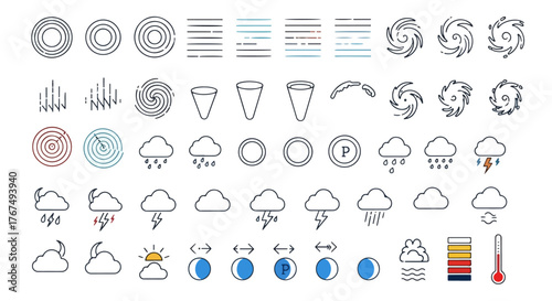 Meteorology Symbols Vector Pack - Synoptic Weather Fronts, Storms, Clouds & Precipitation Icons