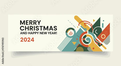 Festive merry christmas and happy new year 2024 greeting card illustration
