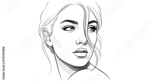 Elegant woman portrait with a line art style conveys grace and sophistication
