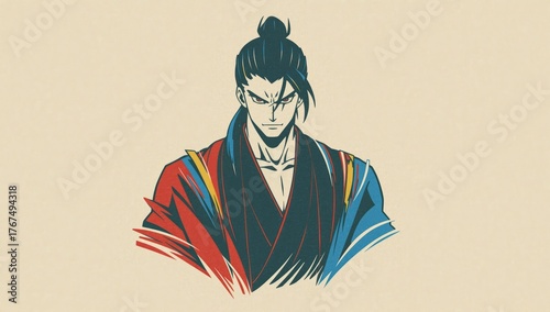 Anime-style illustration of a determined samurai warrior with a topknot hairstyle