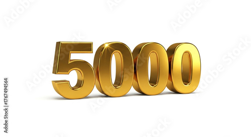 Shiny Gold 5000 Number on White Background 3D Render Illustration