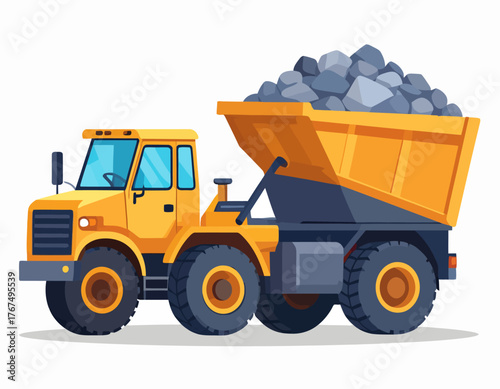Heavy-Duty Dump Truck Loaded with Rocks Illustration of Construction Equipment