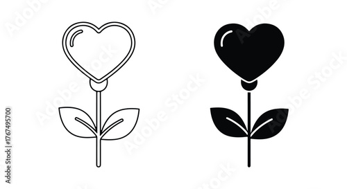 Heart flower icon symbol for love romance celebration and valentine's day graphics - Line and glyph icon and logo - Vector icon symbol for website - Icon vector