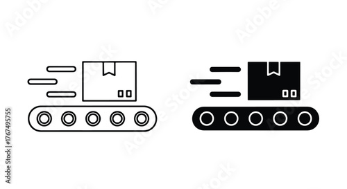 Delivery conveyor belt with box icons fast shipping logistics industrial transport - Line and glyph icon and logo - Vector icon symbol for website - Icon vector