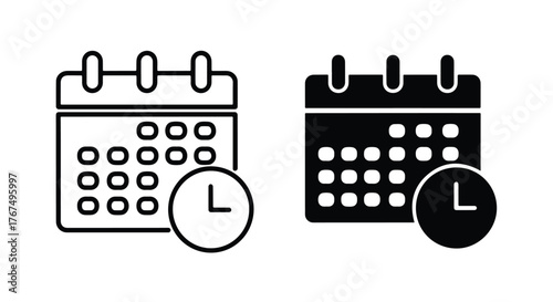 Calendar clock icons set time planning date event scheduling management symbols - Line and glyph icon and logo - Vector icon symbol for website - Icon vector