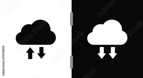 Cloud storage data transfer icons upload download synchronization arrows - Line and glyph icon and logo - Vector icon symbol for website - Icon vector