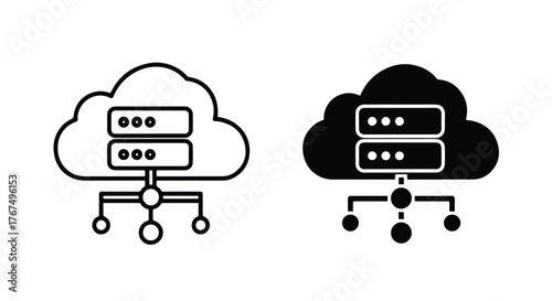 Cloud computing server network technology icons data storage network connectivity - Line and glyph icon and logo - Vector icon symbol for website - Icon vector