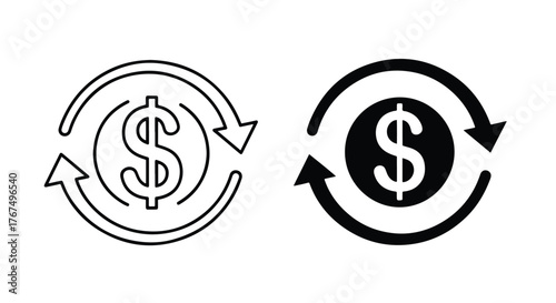 Dollar sign currency exchange arrows icon set financial transaction symbol - Line and glyph icon and logo - Vector icon symbol for website - Icon vector
