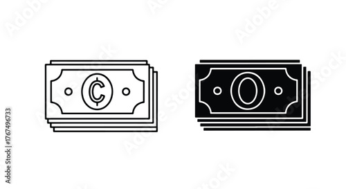 Two stacks of cash bills representing money symbol icons - Line and glyph icon and logo - Vector icon symbol for website - Icon vector
