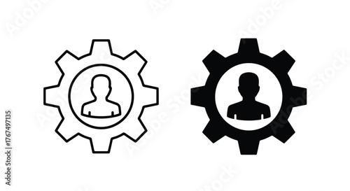 Two gear icons with user silhouette for settings management and configuration - Line and glyph icon and logo - Vector icon symbol for website - Icon vector