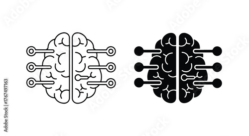 Digital brain technology circuit icons ai intelligence concepts two styles - Line and glyph icon and logo - Vector icon symbol for website - Icon vector