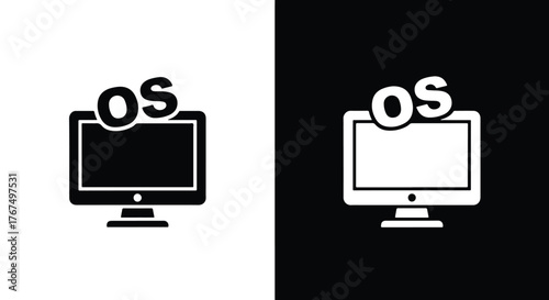 Modern operating system icon design computer display featuring os text - Line and glyph icon and logo - Vector icon symbol for website - Icon vector