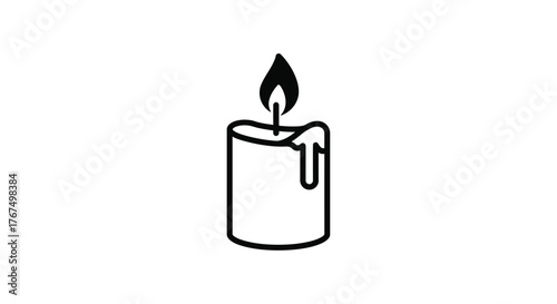 Simple line drawing of a lit candle with dripping wax and a flame symbolizing warmth light and remembrance silhouette