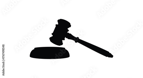 Silhouette of a judge's gavel striking a sounding block symbolizing justice law and legal decisions silhouette