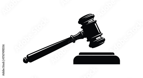 Dark gavel and sounding block isolated on white a symbol of justice law and authority silhouette