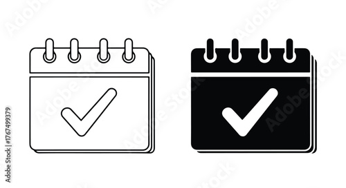 Two calendar icons showing a completed task with check marks - Line and glyph icon and logo - Vector icon symbol for website - Icon vector