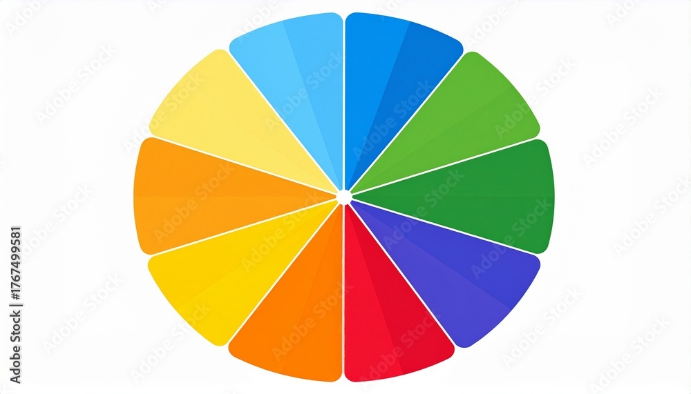 Fototapeta premium Colorful wheel with segments of different colors, resembling a pie chart or a beach ball.