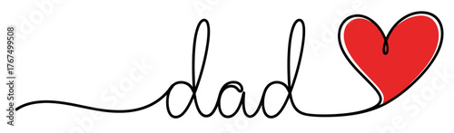 A continuous line drawing of the word 'dad' with a heart.