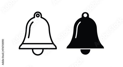 Two bell icons one outline one filled simple notification alert symbols - Line and glyph icon and logo - Vector icon symbol for website - Icon vector