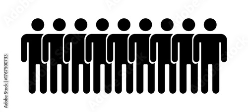 Simple line of people vector silhouette: small group or team standing together symbol for staff management, audience size, and general social grouping illustrations