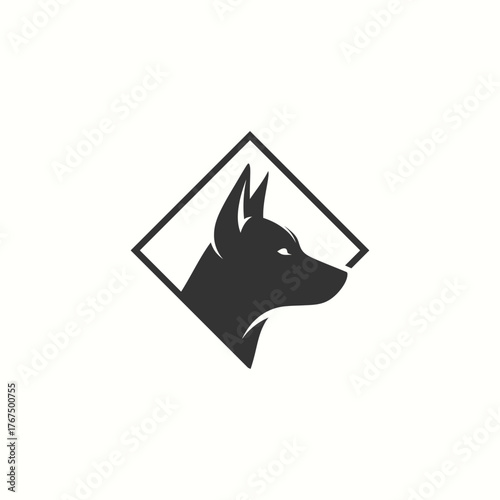 Minimalist silhouette of a doberman pinscher dog head in a diamond frame