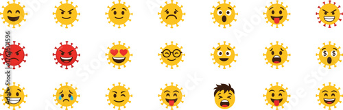 virus emoji faces collection expressing mixed emotions bringing humor and personality to awareness and education visuals