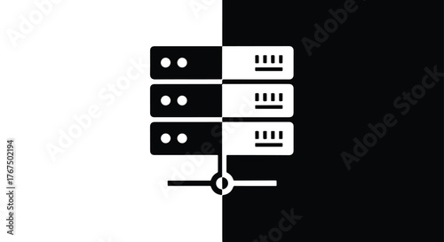 Modern data server rack split screen technology concept - Line and glyph icon and logo - Vector icon symbol for website - Icon vector
