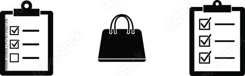shopping checklist icons featuring clipboard and tote bag visuals illustrating retail organization and planning concepts