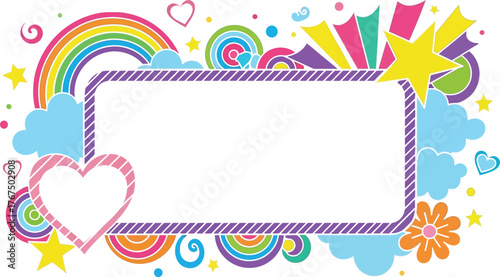 rainbow frame with stars hearts and clouds spreading cheerful color and positivity across playful design compositions