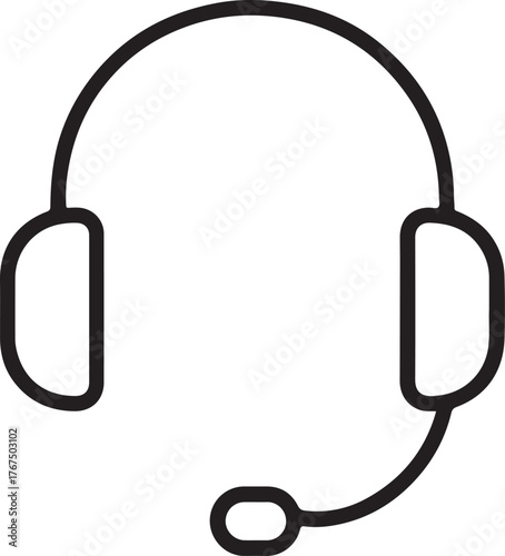 Simple line art icon of headphones with microphone for audio and communication