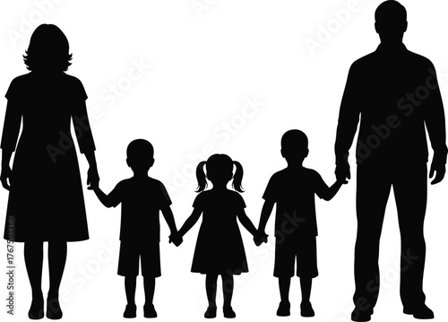 family silhouettes showing parents and kids holding hands symbolizing love connection and care in emotional design work
