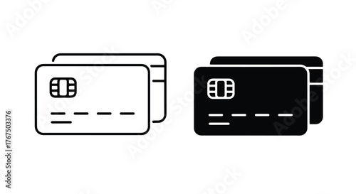 Two credit card icons one white one black with chip technology - Line and glyph icon and logo - Vector icon symbol for website - Icon vector