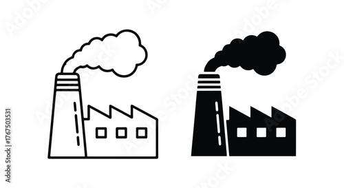 Industrial factory icon set smoke emissions manufacturing industry symbols two styles - Line and glyph icon and logo - Vector icon symbol for website - Icon vector