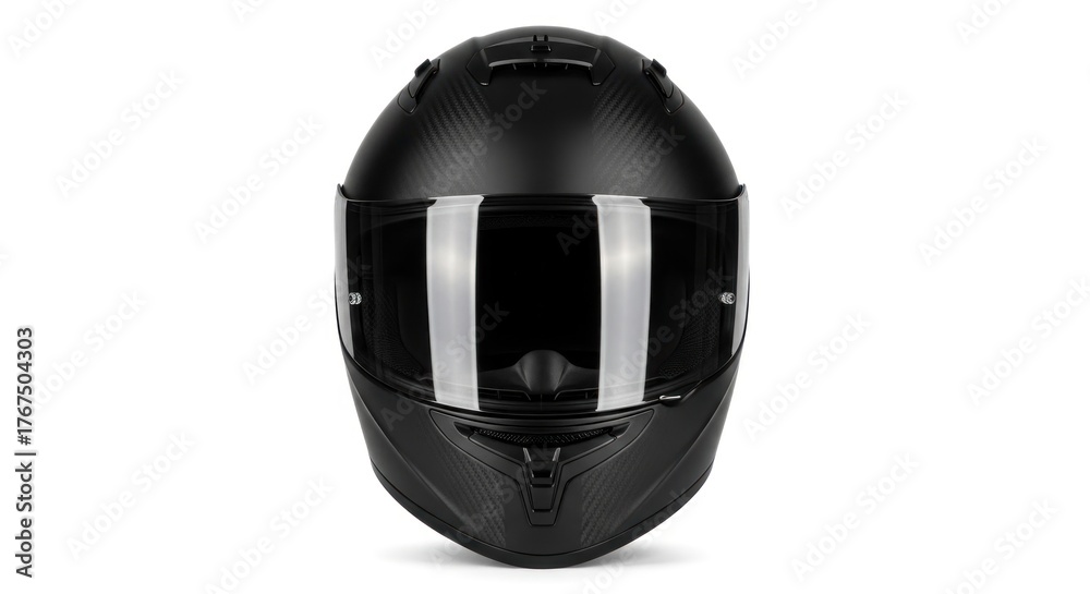 Fototapeta premium Sleek, black full-face helmet with reflective visor, isolated on white