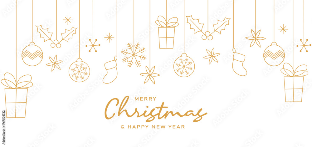 Naklejka premium Merry Christmas and happy new year on Christmas letters, Gift boxes, Christmas element for greeting