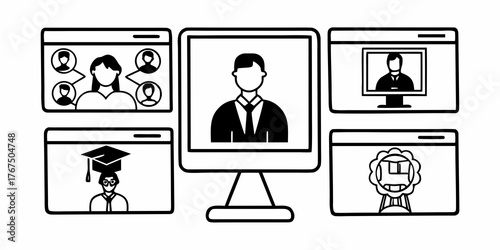 Online conference featuring networking, education, webinars, and a central presentation screen