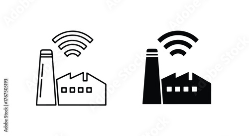 Smart factory icon representing industry 40 wireless connectivity and automation - Line and glyph icon and logo - Vector icon symbol for website - Icon vector