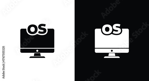 Computer monitor with os text icon symbol display technology digital - Line and glyph icon and logo - Vector icon symbol for website - Icon vector