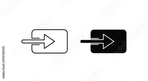 Two simple arrow icons showing input or exit direction with different styles - Line and glyph icon and logo - Vector icon symbol for website - Icon vector