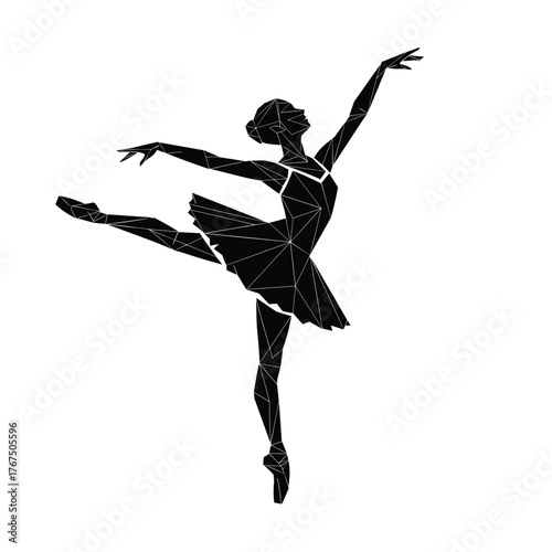 Silhouette of a ballerina isolated on white background, dancing gracefully on stage