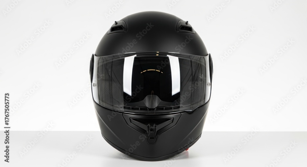 Fototapeta premium Matte black full-face helmet with clear visor and air vents
