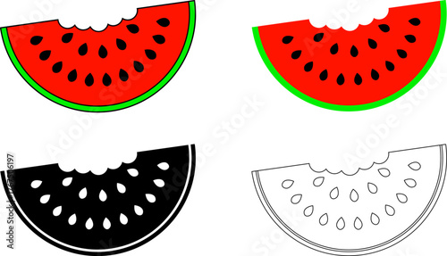 outline silhouette bitten watermelon icon set