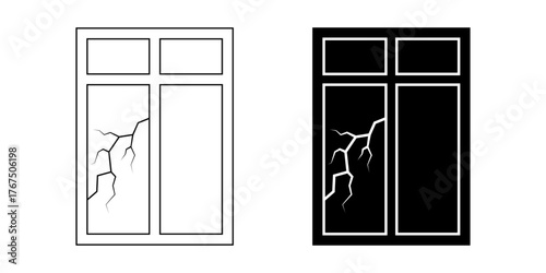 outline silhouette broken window icon set isolated on white background