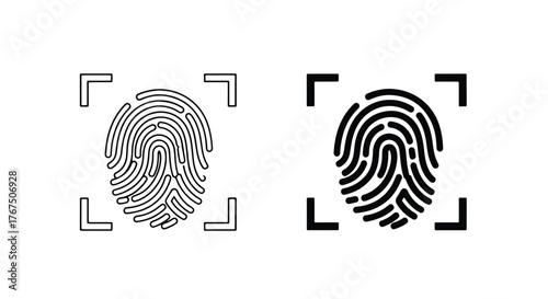 Two fingerprint scan icons for security and identification technology concepts - Line and glyph icon and logo - Vector icon symbol for website - Icon vector